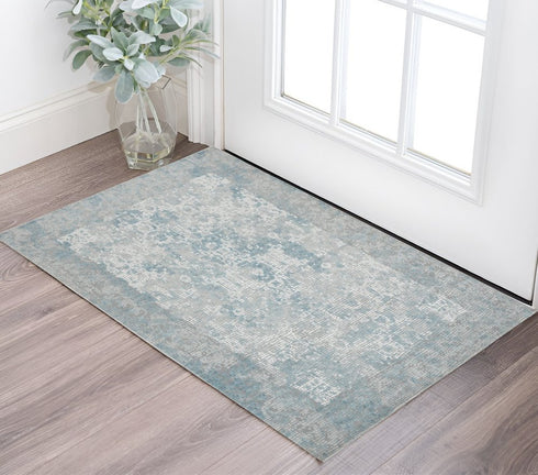 2' X 3' Gray Blue And Ivory Medallion Area Rug